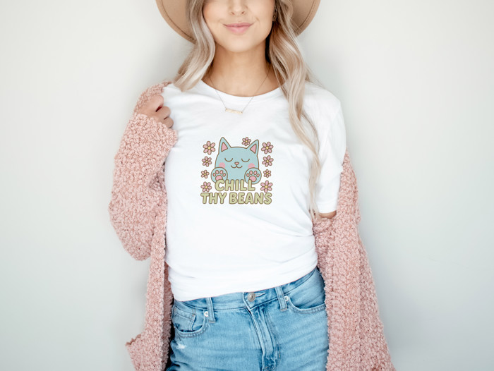 CHILL THY BEANS | Paws and Relax: A Whimsical Reminder to Unwind Soft Cozy Longer Length Unisex Graphic Tee T-shirt