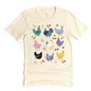  Cute Colorful Chickens with Flowers | A Flock of Whimsy: Chickens in Bloom Soft Cozy Longer Length Unisex Graphic Tee T-shirt