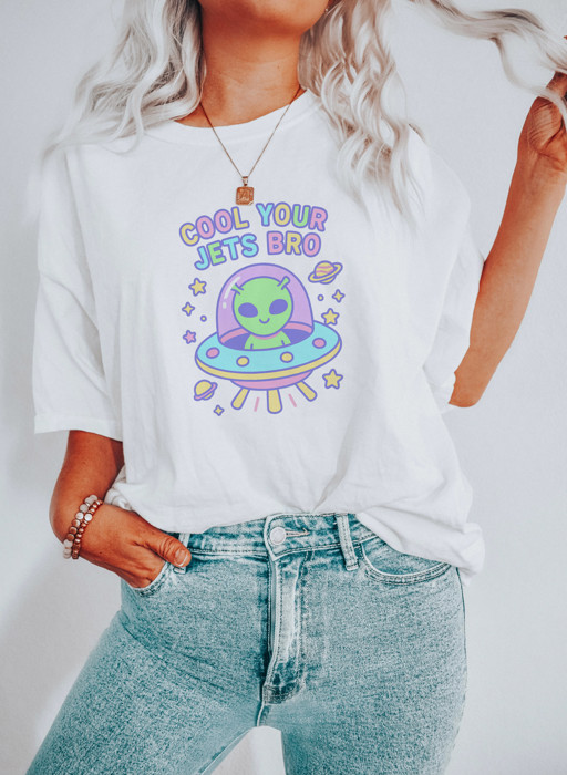 COOL YOUR JETS BRO | Chill Out With the Cosmic Crew! Soft Cozy Longer Length Unisex Graphic Tee T-shirt