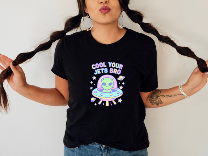COOL YOUR JETS BRO | Chill Out With the Cosmic Crew! Soft Cozy Longer Length Unisex Graphic Tee T-shirt