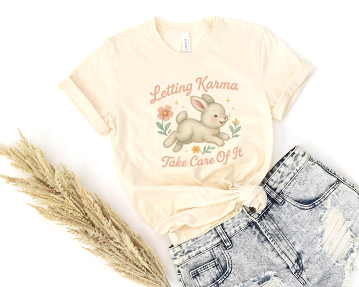 Letting Karma Take Care Of It | Embrace the Joy of Letting Go Soft Cozy Longer Length Unisex Graphic Tee T-shirt