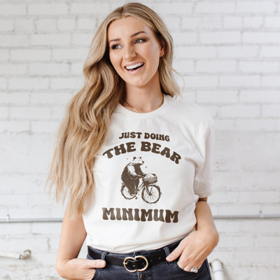 JUST DOING THE BEAR MINIMUM | Bear-ly Breaking a Sweat! Soft Cozy Longer Length Unisex Graphic Tee T-shirt