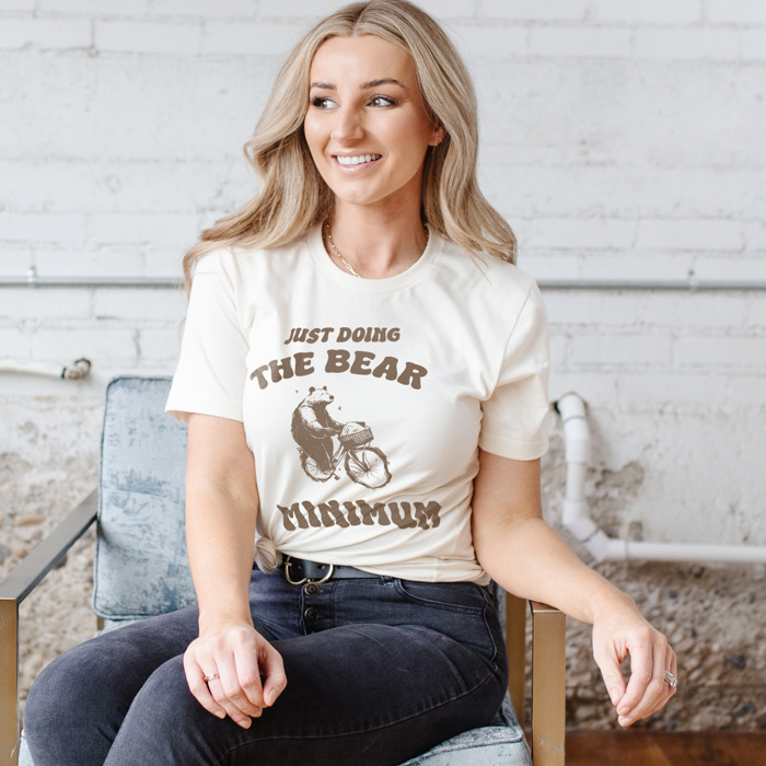 JUST DOING THE BEAR MINIMUM | Bear-ly Breaking a Sweat! Soft Cozy Longer Length Unisex Graphic Tee T-shirt