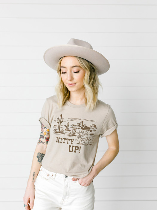 KITTY UP! | Saddle Up for a Purr-fect Adventure! Soft Cozy Longer Length Unisex Graphic Tee T-shirt