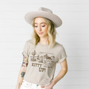  KITTY UP! | Saddle Up for a Purr-fect Adventure! Soft Cozy Longer Length Unisex Graphic Tee T-shirt