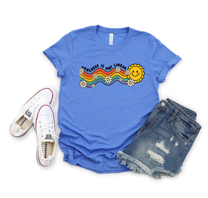 PROGRESS IS NOT LINEAR | Embrace the Journey of Growth Soft Cozy Longer Length Unisex Graphic Tee T-shirt