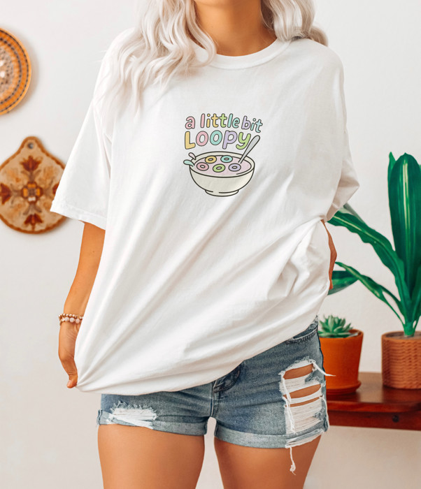 a little bit Loopy | Joyful Breakfast Whimsy Soft Cozy Longer Length Unisex Graphic Tee T-shirt