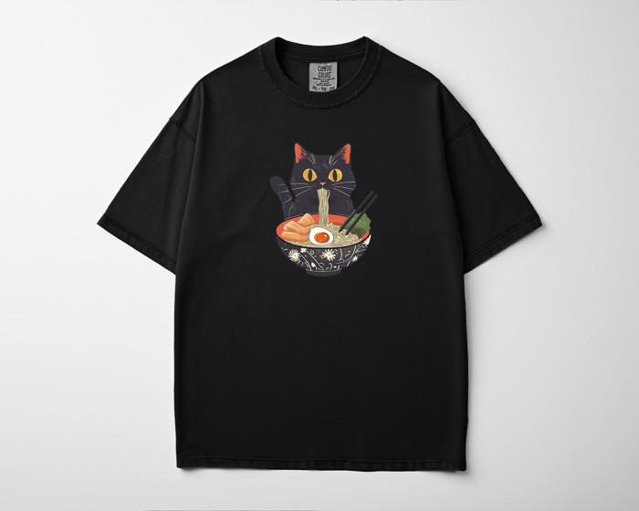 Cat Eating Ramen | Noodle Nirvana: A Feline Feast Unisex Heavyweight Comfort Tee