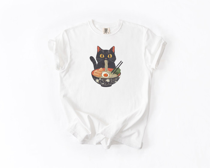 Cat Eating Ramen | Noodle Nirvana: A Feline Feast Unisex Heavyweight Comfort Tee