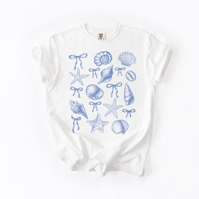 Shells and Starfish with Ribbons | Coastal Elegance: A Nautical Delight Unisex Heavyweight Comfort Tee
