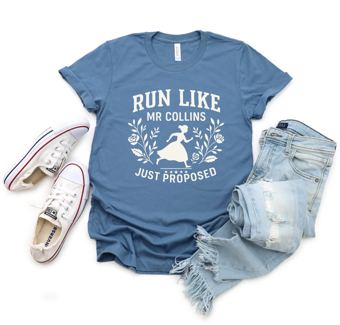 RUN LIKE MR COLLINS | A Runaway Pride And Prejudice Love Story Soft Cozy Longer Length Unisex Graphic Tee T-shirt