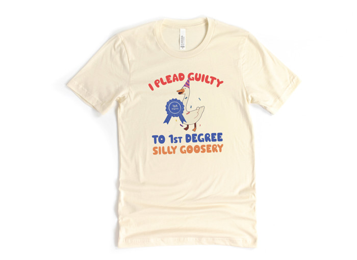 I PLEAD GUILTY TO 1st DEGREE SILLY GOOSERY | A Celebration of Quirky Confessions Soft Cozy Longer Length Unisex Graphic Tee T-shirt