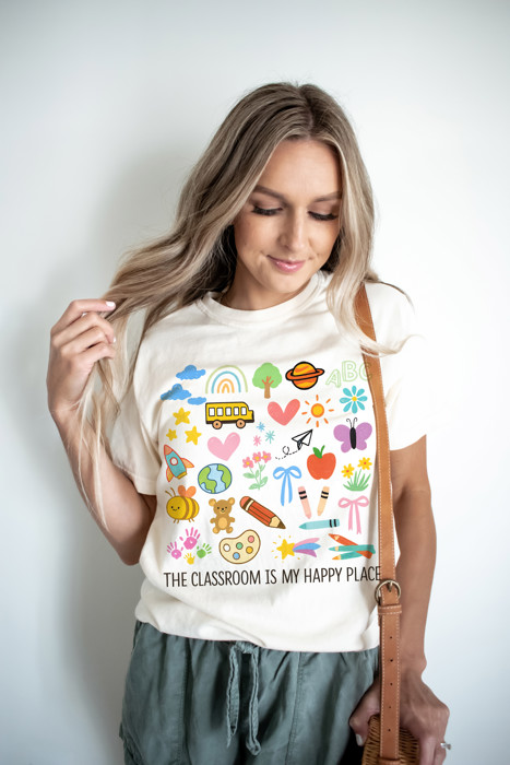 THE CLASSROOM IS MY HAPPY PLACE | A World of Joyful Learning Unisex Heavyweight Comfort Tee