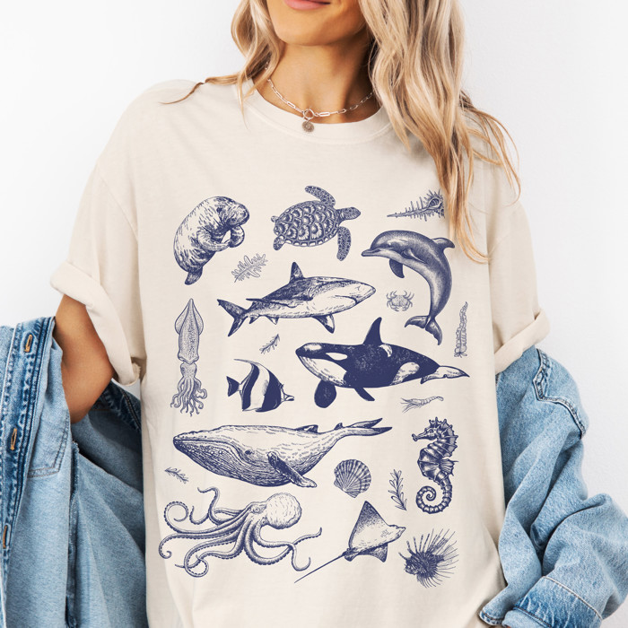 Marine Life Illustrations | Oceanic Wonders: A Deep Dive into Nature's Art Unisex Heavyweight Comfort Tee
