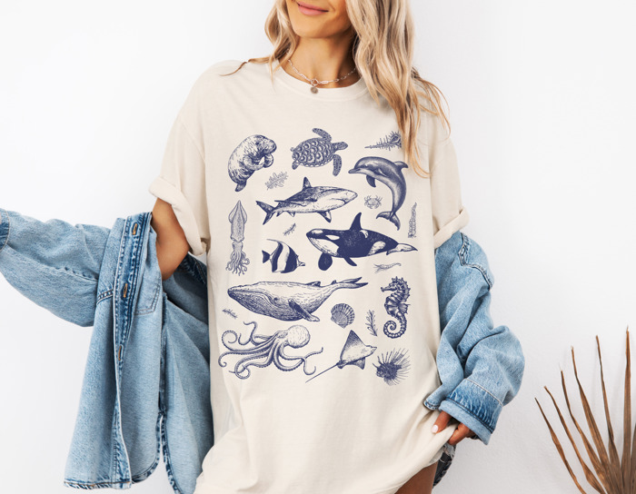 Marine Life Illustrations | Oceanic Wonders: A Deep Dive into Nature's Art Unisex Heavyweight Comfort Tee