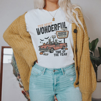 THE MOST WONDERFUL | HAUNTED BOOKSTORE SPOOKY SALE | TIME OF THE YEAR Soft Cozy Longer Length Unisex Graphic Tee T-shirt