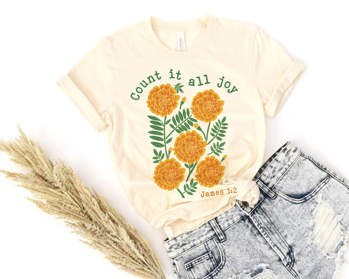 Count it all joy | Blooming in Joy Soft Cozy Longer Length Unisex Graphic Tee T-shirt