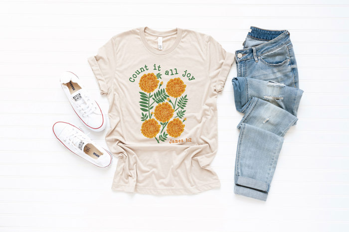 Count it all joy | Blooming in Joy Soft Cozy Longer Length Unisex Graphic Tee T-shirt
