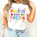  PROGRESS over PERFECTION | Embrace the Journey: Celebrate Progress! Soft Cozy Longer Length Unisex Graphic Tee T-shirt