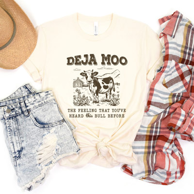 DEJA MOO | A Moo-velous Twist on Familiarity Soft Cozy Longer Length Unisex Graphic Tee T-shirt