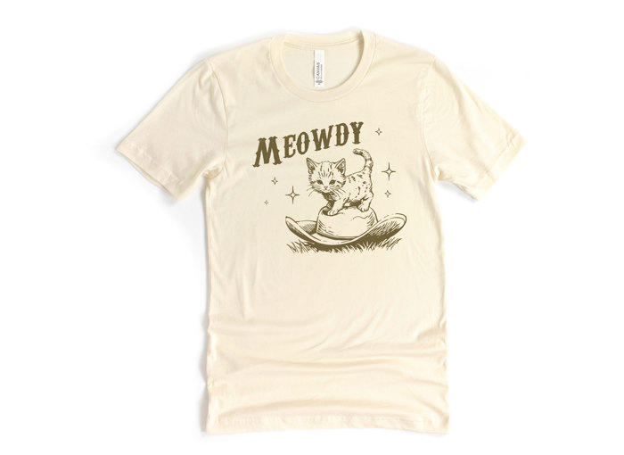 MEOWDY | Cowgirls and Cowboys: The Wild West Kitty Adventure! Soft Cozy Longer Length Unisex Graphic Tee T-shirt