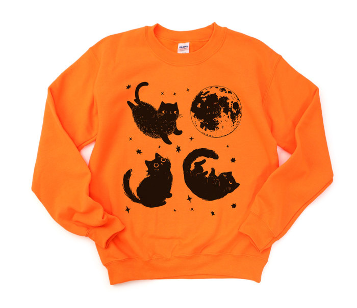 Spooky Cute Black Cats and a Full Moon | Full Moon Catventures Soft Unisex Graphic Sweatshirt Print
