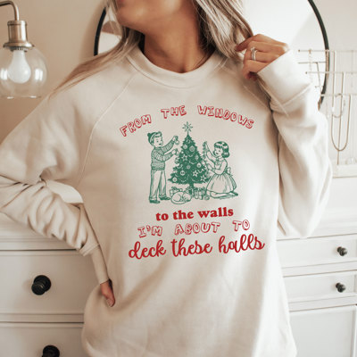 From The Windows And The Walls Im About To Deck These Halls - Vintage Retro Style Christmas - Sponge Fleece Raglan Sweatshirt (Unisex)