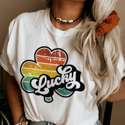 Lucky Charm: Embrace Your Inner Luck Lucky Retry Rainbow Clover Soft Cozy Longer Length Unisex Graphic Tee T-shirt