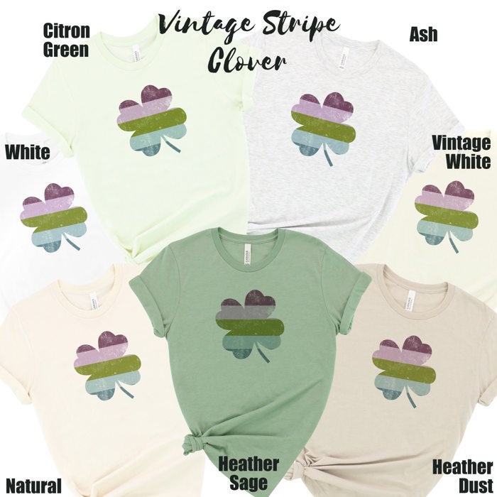 Vintage Stripe Lucky Clover St. Patrick's Day Vintage Nostalgia Soft Cozy Longer Length Unisex Graphic Tee T-shirt