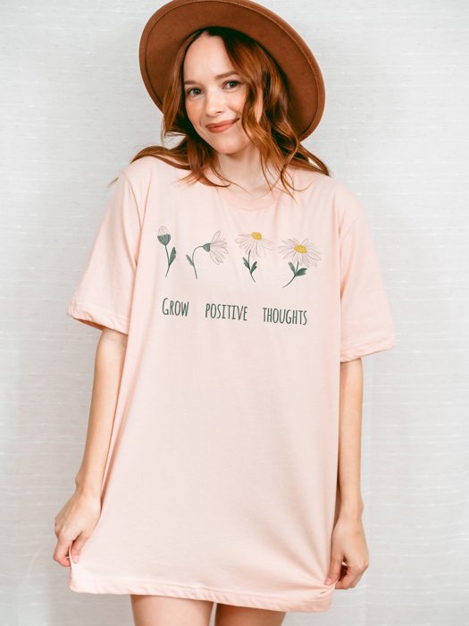 Grow Positive Thoughts Four Flowers Soft Unisex Graphic Tee T-shirt