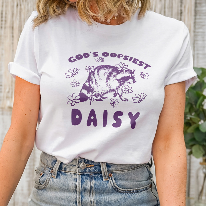 God's Oopsiest Daisy Raccoon Soft Cozy Longer Length Unisex Graphic Tee T-shirt