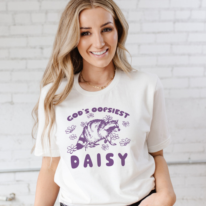 God's Oopsiest Daisy Raccoon Soft Cozy Longer Length Unisex Graphic Tee T-shirt