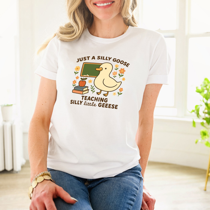 The Silly Goose Teaching Silly Little Geese Soft Cozy Longer Length Unisex Graphic Tee T-shirt