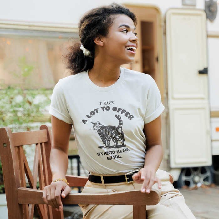 A Lot to Offer It's Mostly Bad. But Still. Soft Cozy Longer Length Unisex Graphic Tee T-shirt