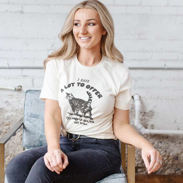 A Lot to Offer It's Mostly Bad. But Still. Soft Cozy Longer Length Unisex Graphic Tee T-shirt