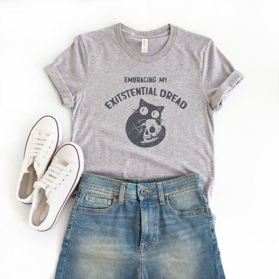 EMBRACING MY EXISTENTIAL DREAD | Purring with Mortality Soft Cozy Longer Length Unisex Graphic Tee T-shirt
