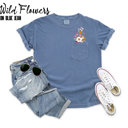  Faux (Printed, not real embroidery)    Embroidery Wild Flower Pocket Unisex Heavyweight Comfort Tee
