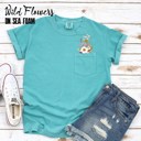  Faux (Printed, not real embroidery)    Embroidery Wild Flower Pocket Unisex Heavyweight Comfort Tee