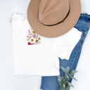 White XXL Faux (Printed, not real embroidery)    Embroidery Wild Flower Pocket Unisex Heavyweight Comfort Tee