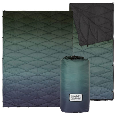 Packable Cozy Outdoor Puffer Blanket with Printed Corner Heart