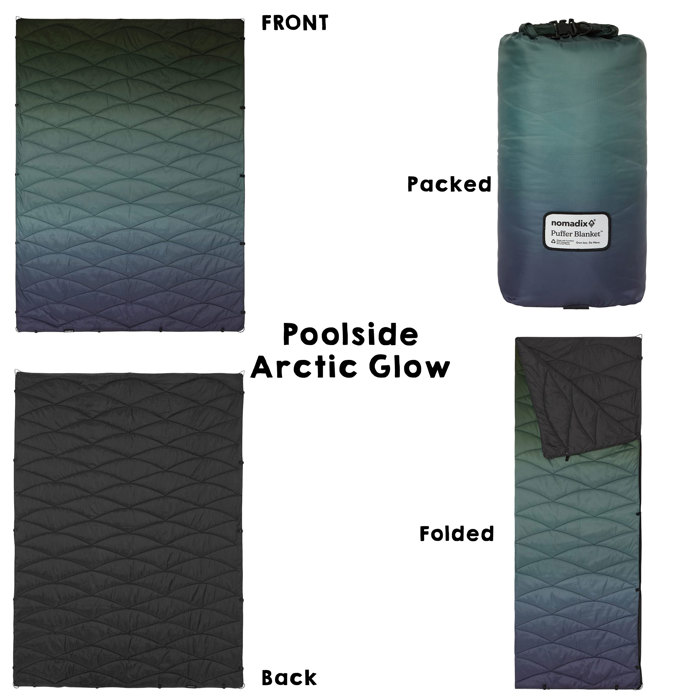Packable Cozy Outdoor Puffer Blanket with Printed Corner Heart