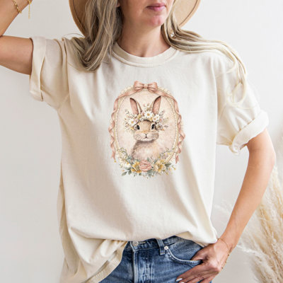 Vintage Floral Easter Bunny Portrait - Choose Sweatshirt or T-Shirt
