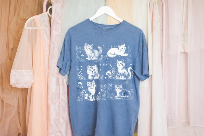 Adorable Cat Kitten Silhouettes - Soft Wash Comfort Color T-Shirt