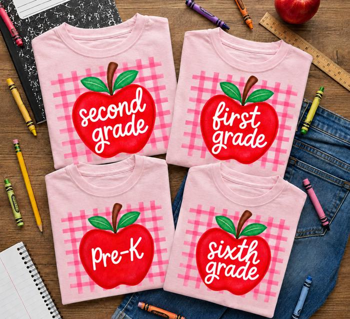 Pink Gingham Apple Teacher Team T-Shirts - T-Shirts and Sweatshirts