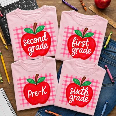 Pink Gingham Apple Teacher Team T-Shirts - T-Shirts and Sweatshirts
