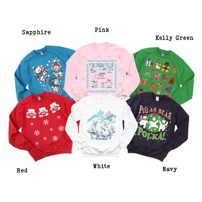 Total Throwback!  - 1990's PRINTED Christmas Teddy Bear Sweatshirts - Sweatshirt (Crewneck)  Poly-Cotton Colors (Unisex)  Gildan
