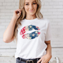  USA Patriotic Watercolor Grunge Flag LIPS Fourth of July American Ultra Soft Graphic Tee Unisex Soft Tee T-shirt for Women or Men