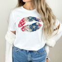  USA Patriotic Watercolor Grunge Flag LIPS Fourth of July American Ultra Soft Graphic Tee Unisex Soft Tee T-shirt for Women or Men