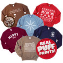  ALL Real PUFF Print Christmas Sweatshirts - Comfy Drop Shoulder Style!