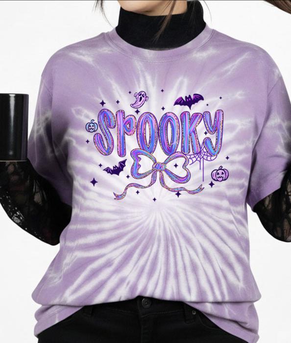 Spooky Purple Bow Tie Dyed Hallween Fall Bats and Ghosts - 100 Percent Cotton Goodness T-Shirt